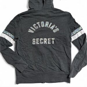 Y2K Victoria’s Secret Supermodel Essentials Bling Sequin Zip Hoodie Gray